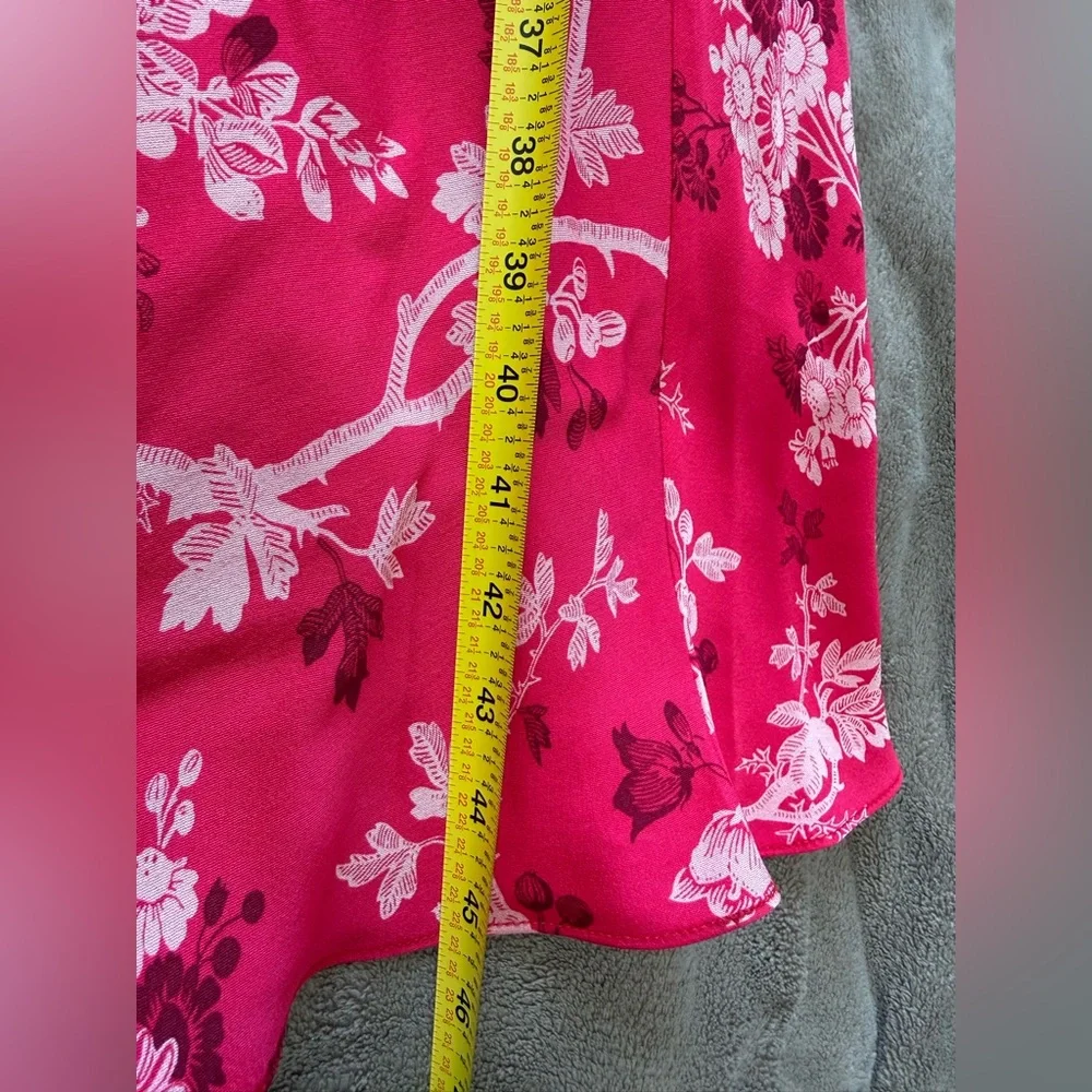 ME+EM 2 Modern Botanical Print Midi Dress Raspberry Red EUC Floral Short Sleeve - Picture 15 of 16